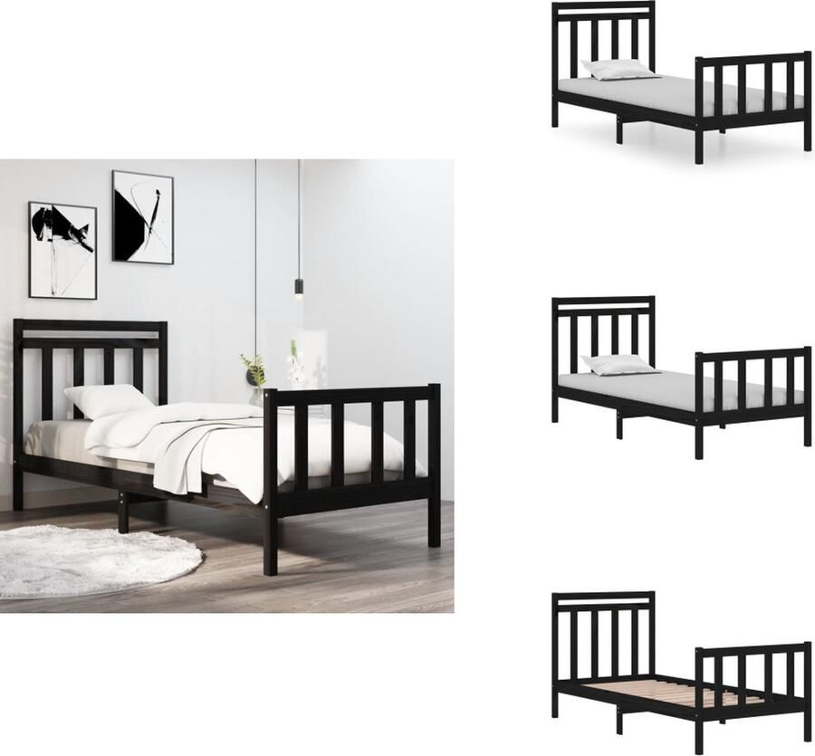 VidaXL Bedframe Grenenhout Zwart 195.5 x 96 x 100 cm Geschikt voor 90 x 190 cm matras Stevig en stabiel Bed - Foto 4