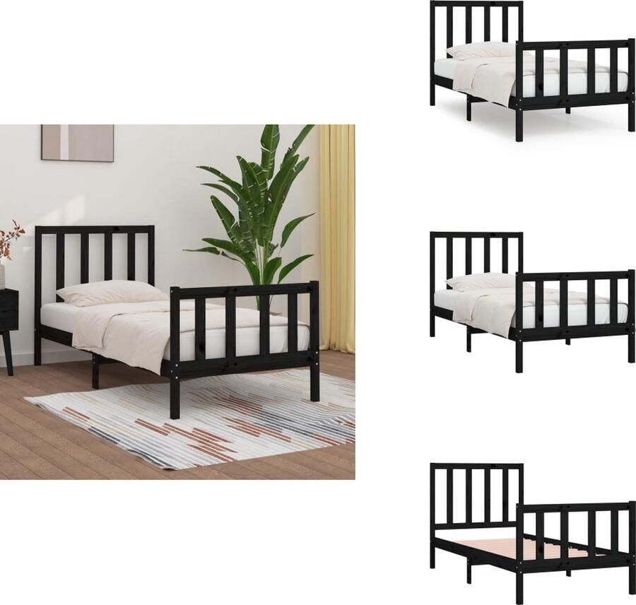 VidaXL Bedframe Grenenhout Zwart 195.5 x 96 x 100 cm Geschikt voor 90 x 190 cm matras Stevig en stabiel Bed - Foto 3