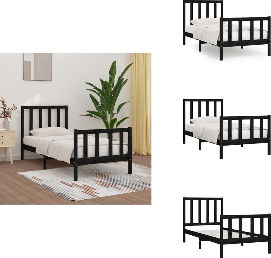 VidaXL Bedframe Zwart 205.5 x 96 x 100 cm (L x B x H) Geschikte matras- 90 x 200 cm (B x L) Massief grenenhout Bed - Foto 2