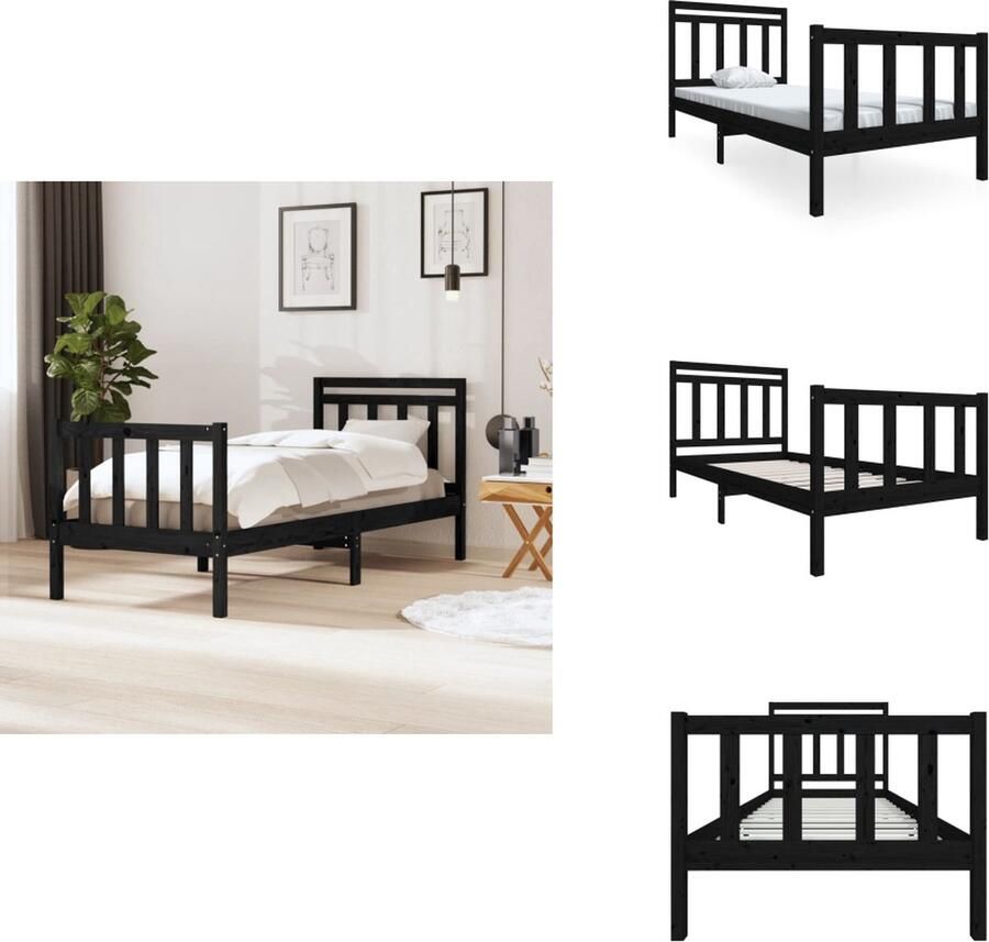 VidaXL Bedframe Zwart 205.5 x 96 x 100 cm (L x B x H) Geschikte matras- 90 x 200 cm (B x L) Massief grenenhout Bed