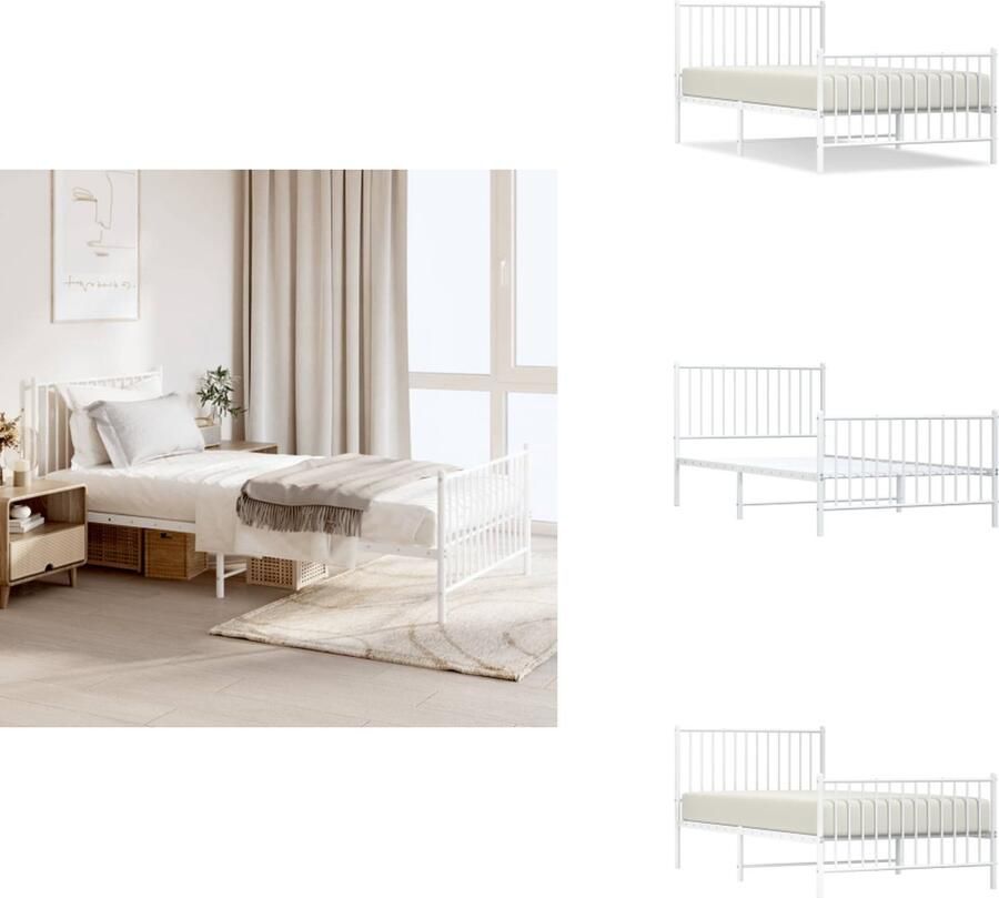 VidaXL Bedframe Bedframes Eenpersoonsbed Bed Bedframe met hoofd- en voeteneinde metaal wit 100x200 cm