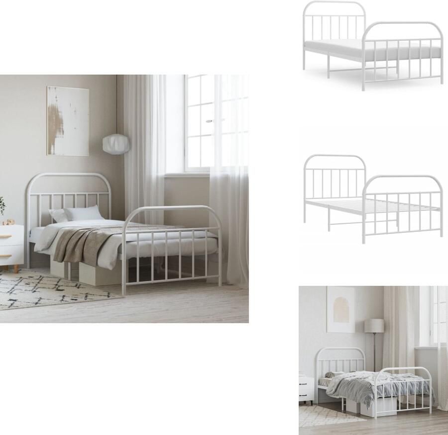 VidaXL Bedframe Bedframes Eenpersoonsbed Bed Bedframe met hoofd- en voeteneinde metaal wit 100x200 cm