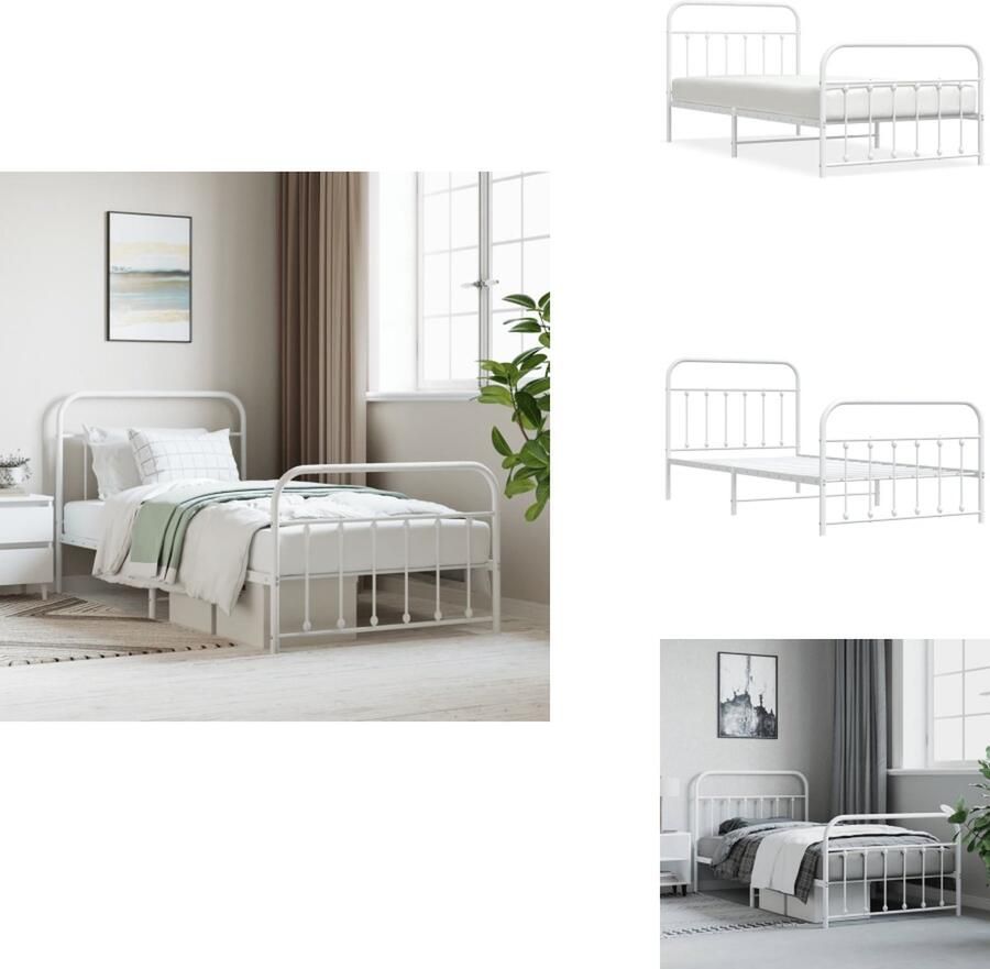 VidaXL Bedframe Bedframes Eenpersoonsbed Bed Bedframe met hoofd- en voeteneinde metaal wit 100x200 cm
