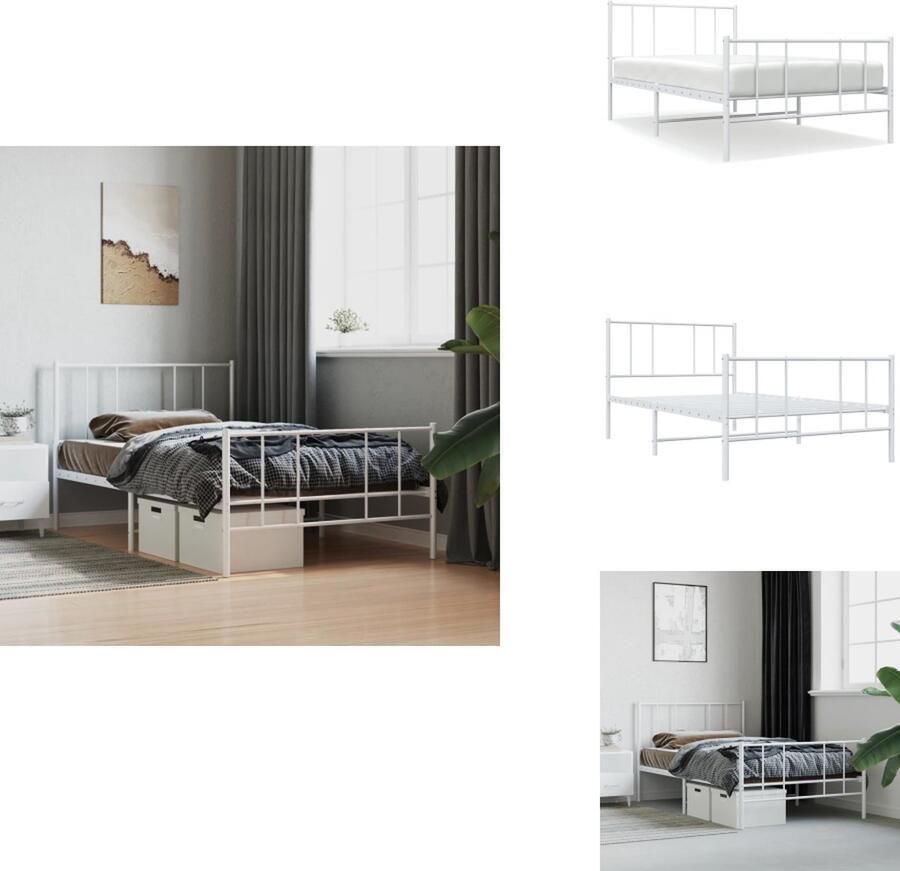 VidaXL Classic Bedframe Robuust Metalen Constructie Metalen Latten en Poten Extra Opbergruimte Comfortabele Ondersteuning Wit 196x105x90cm Geschikte matras- 100x190cm (matras niet inbegrepen) Montage vereist Bed