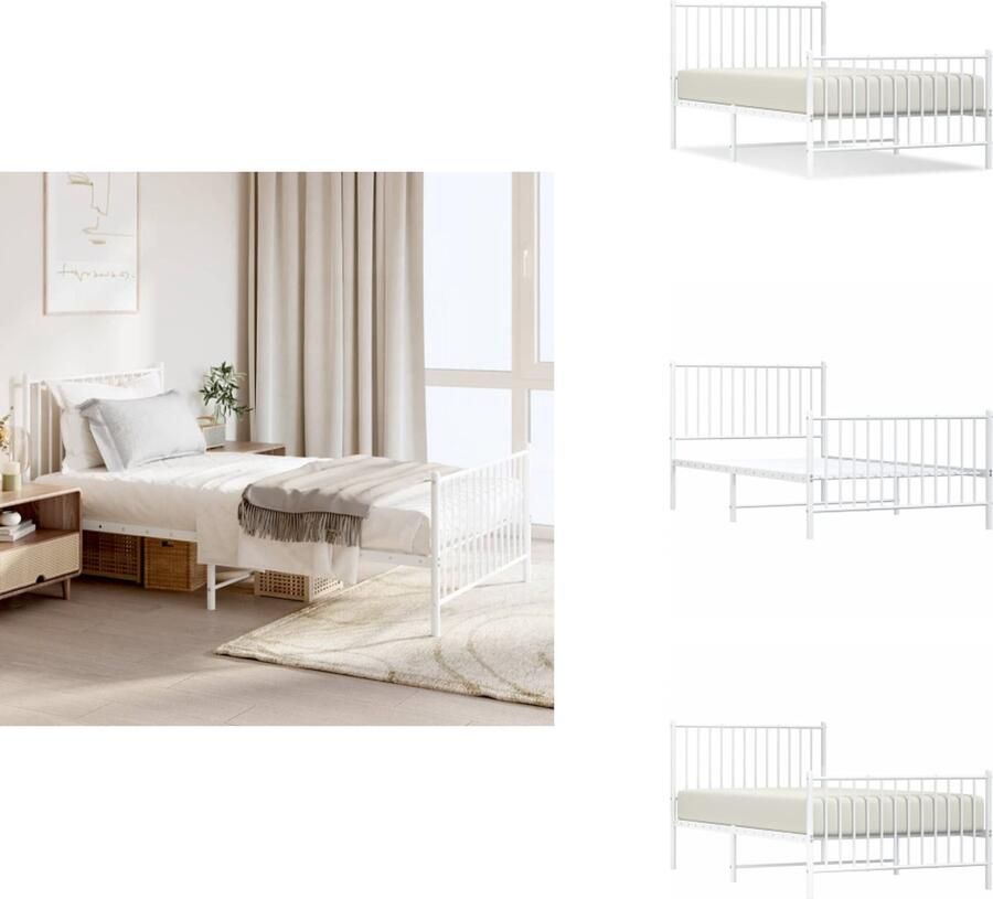 VidaXL Klassiek Bedframe Metalen Constructie Met Opbergruimte Wit 196 x 104.5 x 90.5 cm Geschikt voor 100 x 190 cm Matras Bed