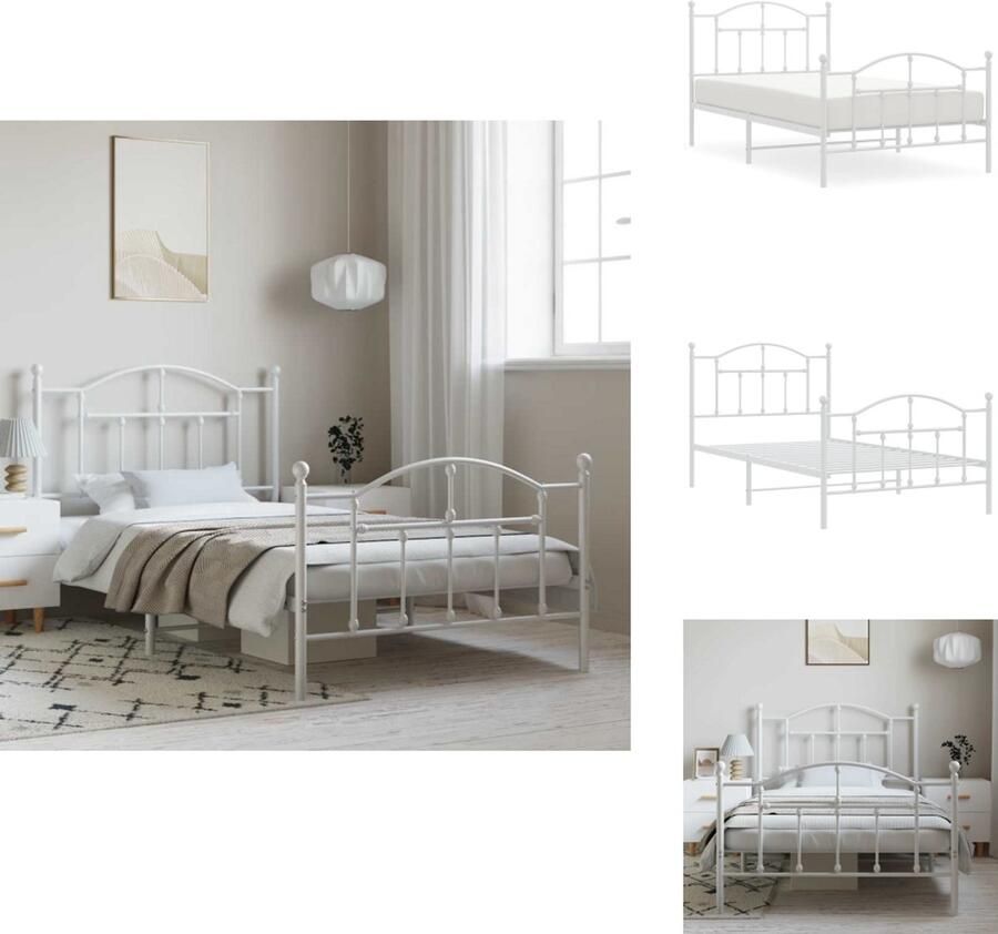 VidaXL Bedframe Bedframes Eenpersoonsbed Bed Bedframe met hoofd- en voeteneinde metaal wit 100x190 cm