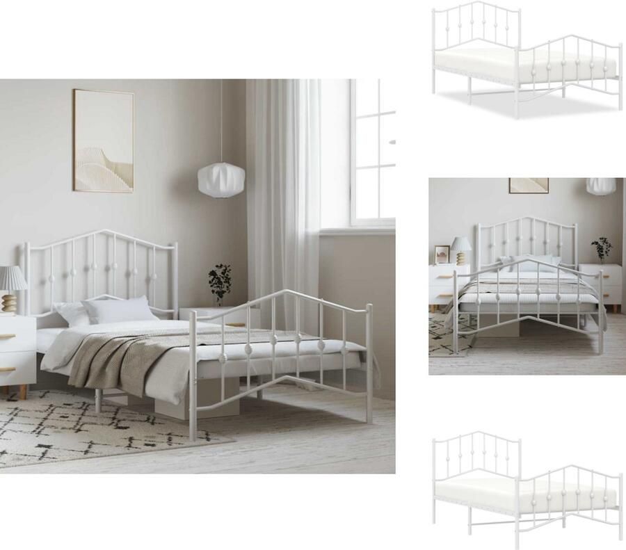 VidaXL Bedframe Bedframes Eenpersoonsbed Bed Bedframe met hoofd- en voeteneinde metaal wit 100x190 cm