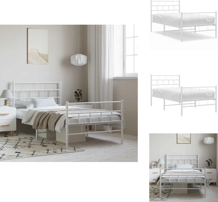VidaXL Bedframe Bedframes Eenpersoonsbed Bed Bedframe met hoofd- en voeteneinde metaal wit 100x200 cm