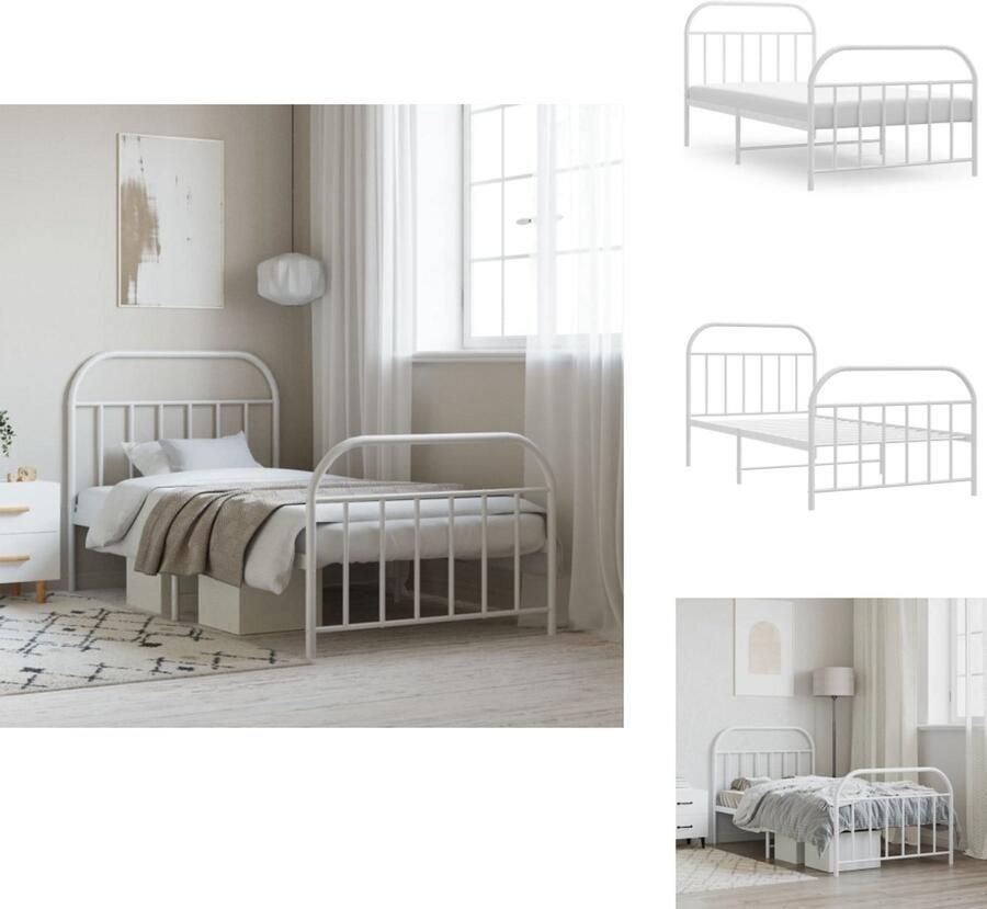 VidaXL Bedframe Bedframes Eenpersoonsbed Bed Bedframe met hoofd- en voeteneinde metaal wit 107x203 cm