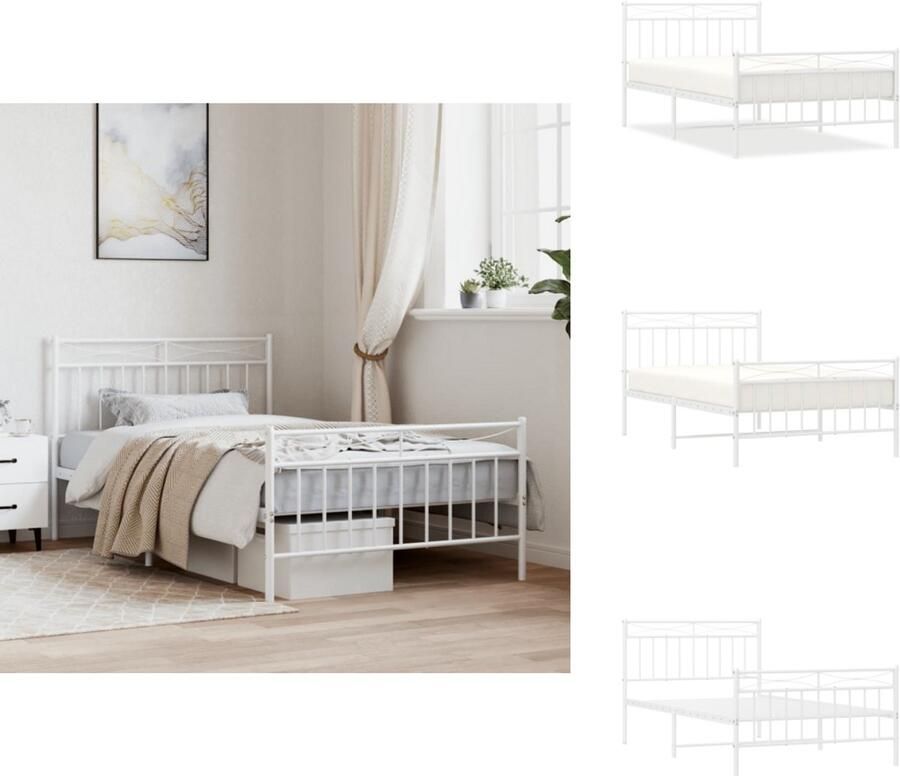 VidaXL Bedframe Bedframes Eenpersoonsbed Bed Bedframe met hoofd- en voeteneinde metaal wit 107x203 cm