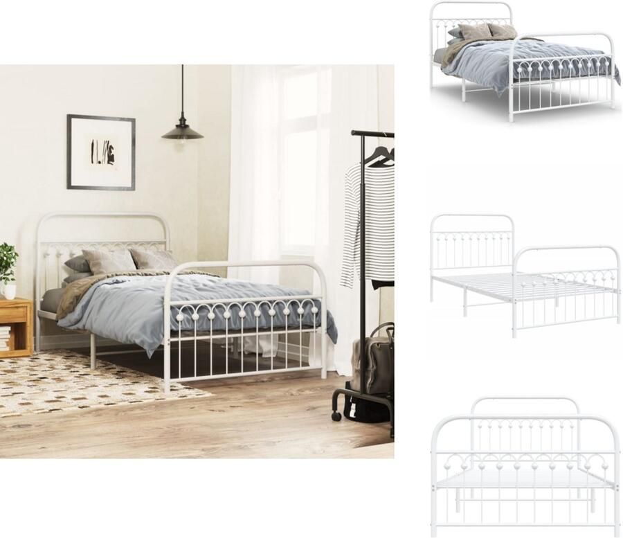 VidaXL Bedframe Bedframes Eenpersoonsbed Bed Bedframe met hoofd- en voeteneinde metaal wit 107x203 cm