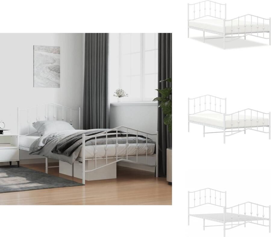 VidaXL Bedframe Bedframes Eenpersoonsbed Bed Bedframe met hoofd- en voeteneinde metaal wit 107x203 cm