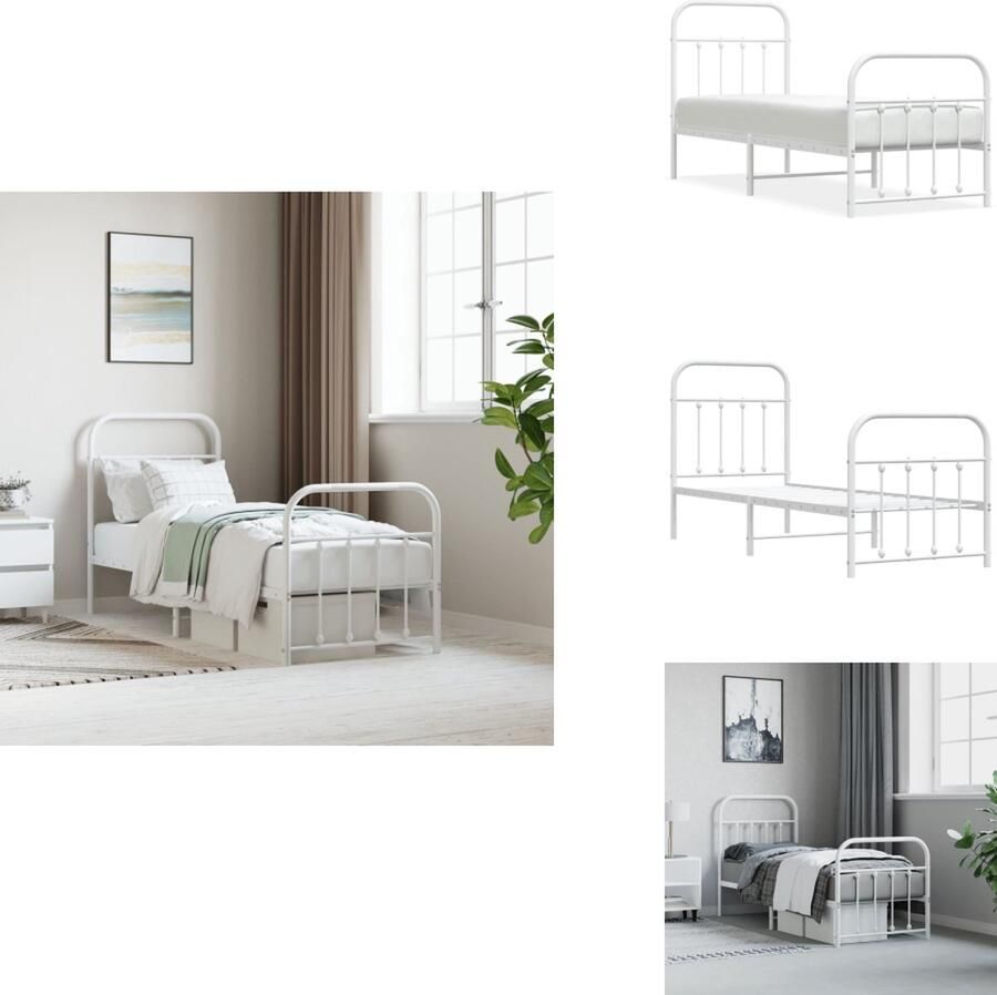 VidaXL Bedframe Klassiek design Robuuste metalen constructie Metalen latten en poten Extra opbergruimte Functioneel hoofd- en voeteneinde Kleur- wit Afmetingen- 196 x 80 x 100 cm Geschikte matras- 75 x 190 cm Montage vereist Bed