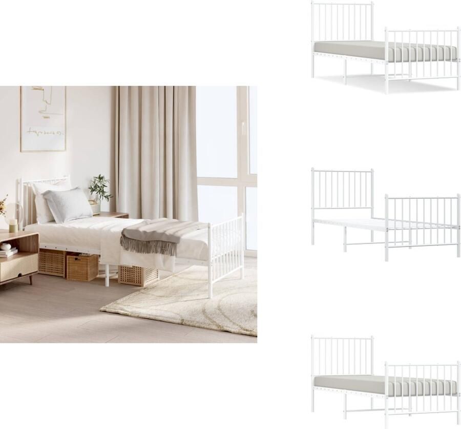 VidaXL Bedframe Klassiek Metalen constructie Metalen latten Extra opbergruimte Functioneel hoofd- en voeteneinde Wit 196 x 79.5 x 90.5 cm Geschikte matras- 75 x 190 cm Bed - Foto 2