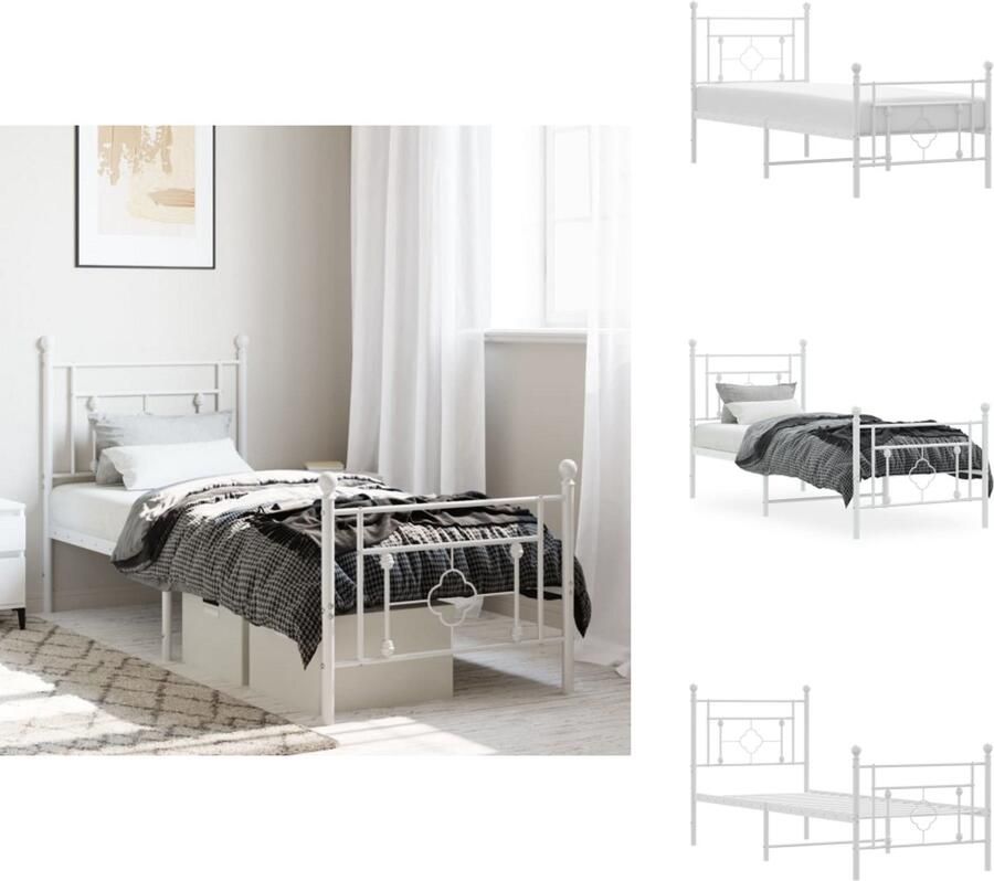 VidaXL Bedframe Klassiek Metalen constructie Metalen latten Extra opbergruimte Functioneel hoofd- en voeteneinde Wit 196 x 79.5 x 90.5 cm Geschikte matras- 75 x 190 cm Bed - Foto 4
