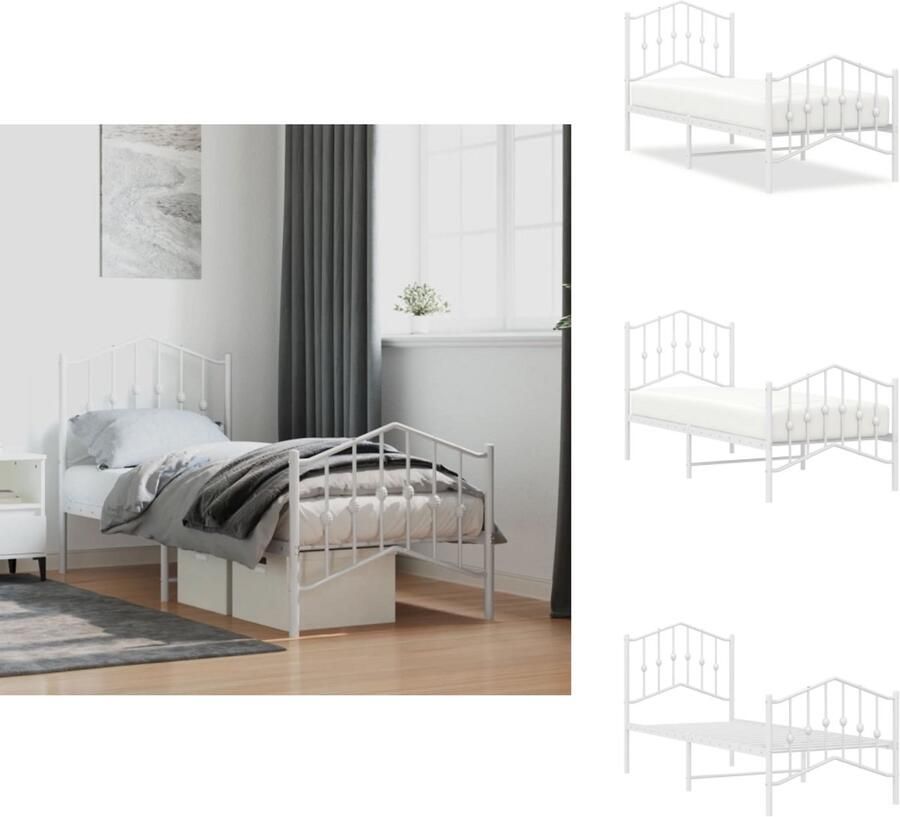 VidaXL Bedframe Bedframes Eenpersoonsbed Bed Bedframe met hoofd- en voeteneinde metaal wit 75x190 cm