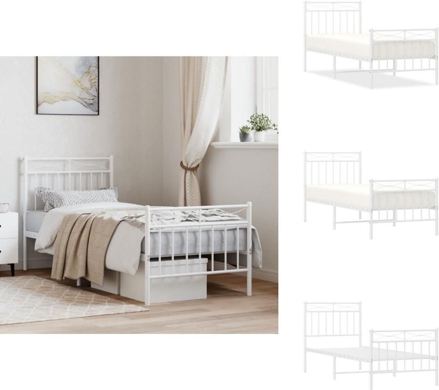 VidaXL Bedframe Bedframes Eenpersoonsbed Bed Bedframe met hoofd- en voeteneinde metaal wit 80x200 cm