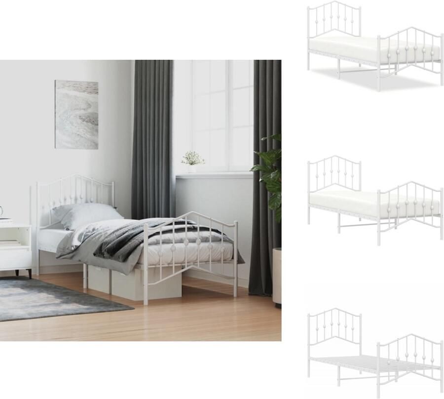 VidaXL Bedframe Bedframes Eenpersoonsbed Bed Bedframe met hoofd- en voeteneinde metaal wit 80x200 cm