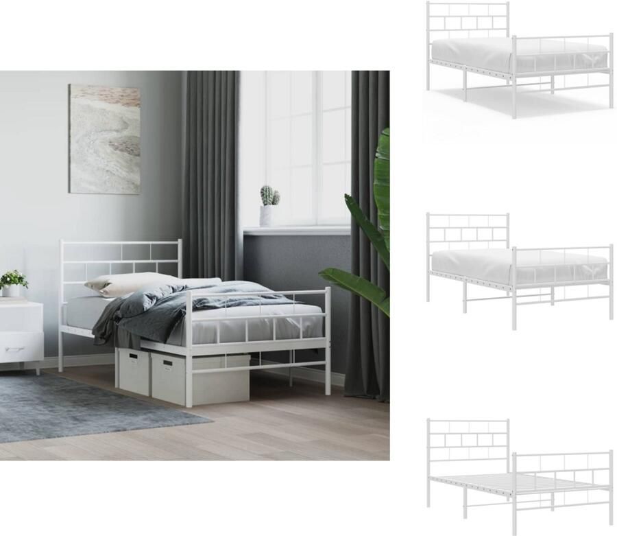 VidaXL Bedframe Bedframes Eenpersoonsbed Bed Bedframe met hoofd- en voeteneinde metaal wit 80x200 cm