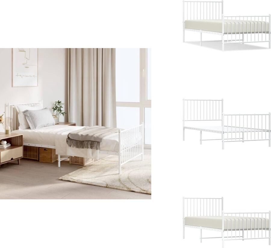 VidaXL Bedframe Klassiek Robuust Metalen Frame Extra Opbergruimte Wit 196 x 95 x 97 cm Geschikt voor 90 x 190 cm matras Montage vereist Bed - Foto 3