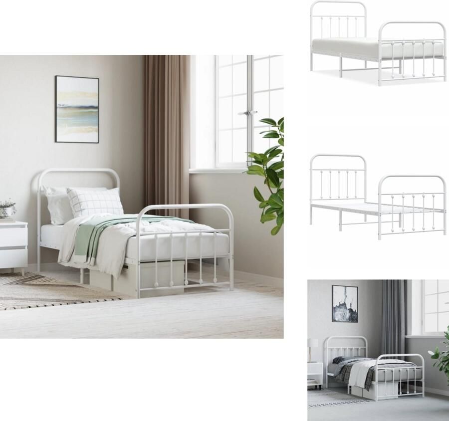 VidaXL Bedframe Bedframes Eenpersoonsbed Bed Bedframe met hoofd- en voeteneinde metaal wit 90x190 cm