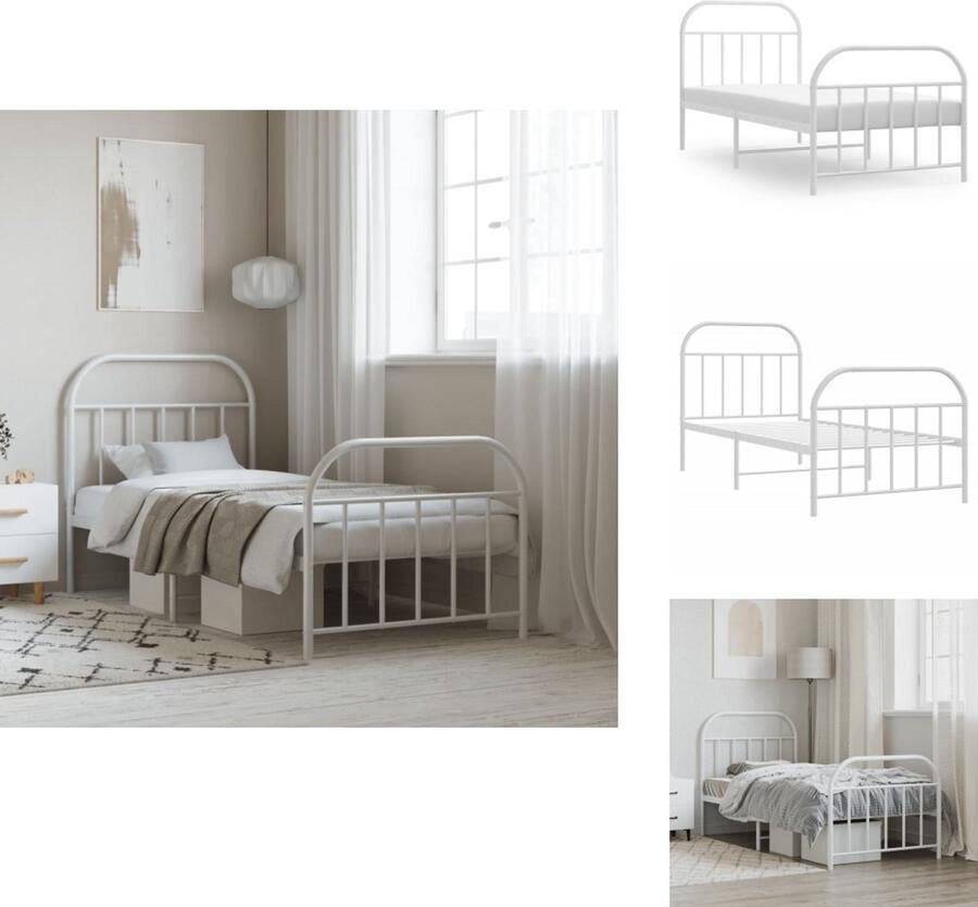 VidaXL Bedframe Bedframes Eenpersoonsbed Bed Bedframe met hoofd- en voeteneinde metaal wit 90x190 cm