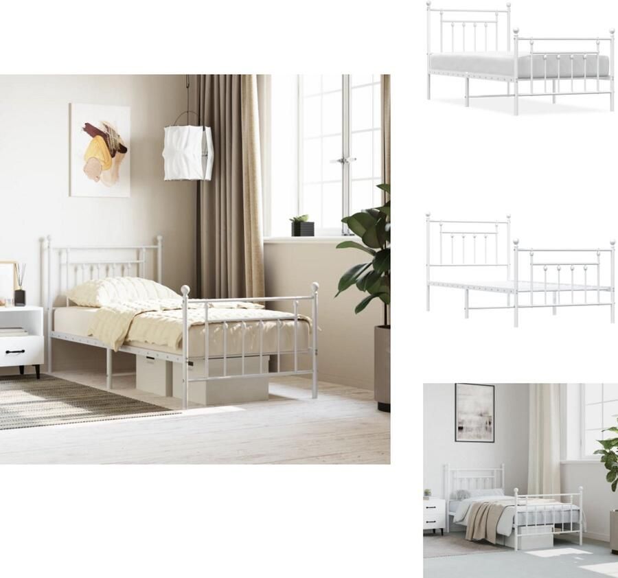 VidaXL Bedframe Klassiek Robuust Metalen Frame Extra Opbergruimte Wit 196 x 95 x 97 cm Geschikt voor 90 x 190 cm matras Montage vereist Bed - Foto 2