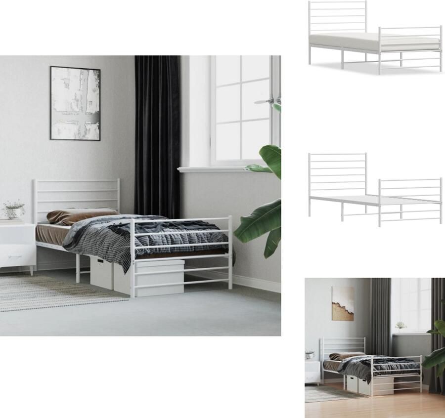 VidaXL Bedframe Bedframes Eenpersoonsbed Bed Bedframe met hoofd- en voeteneinde metaal wit 90x190 cm