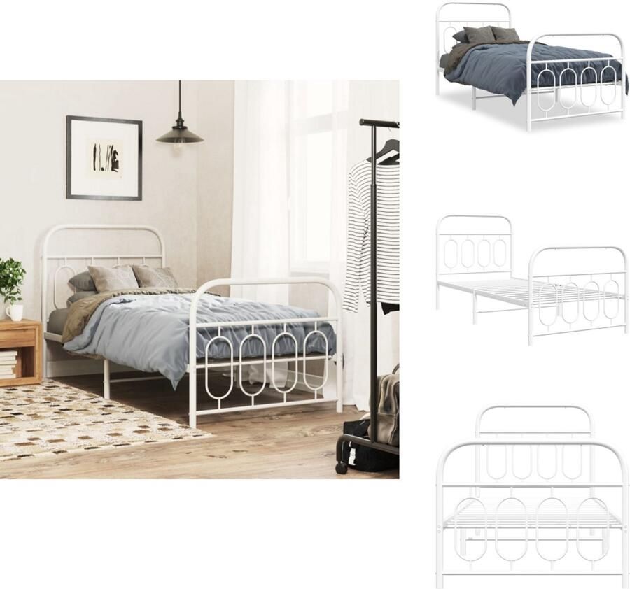 VidaXL Bedframe Bedframes Eenpersoonsbed Bed Bedframe met hoofd- en voeteneinde metaal wit 90x200 cm