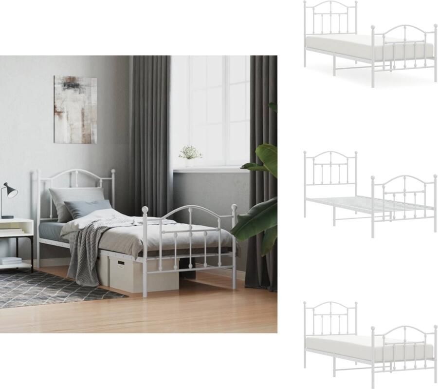 VidaXL Bedframe Klassiek Robuust Metalen Frame Extra Opbergruimte Wit 196 x 95 x 97 cm Geschikt voor 90 x 190 cm matras Montage vereist Bed - Foto 4