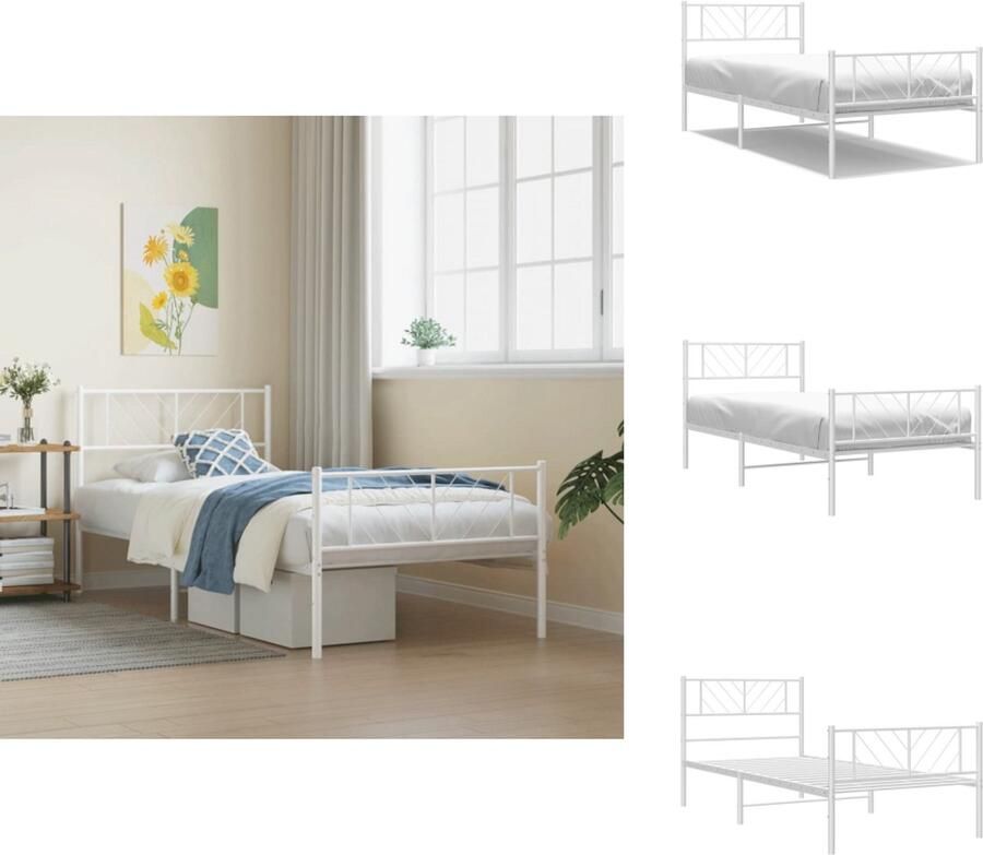 VidaXL Bedframe Bedframes Eenpersoonsbed Bed Bedframe met hoofd- en voeteneinde metaal wit 90x190 cm