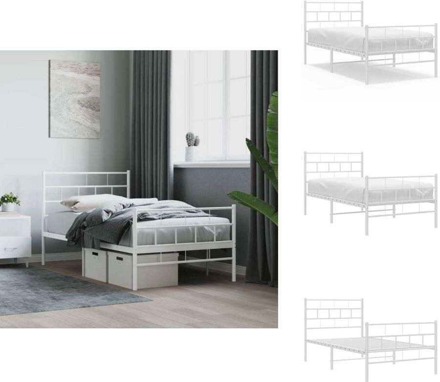 VidaXL Bedframe Bedframes Eenpersoonsbed Bed Bedframe met hoofd- en voeteneinde metaal wit 90x200 cm