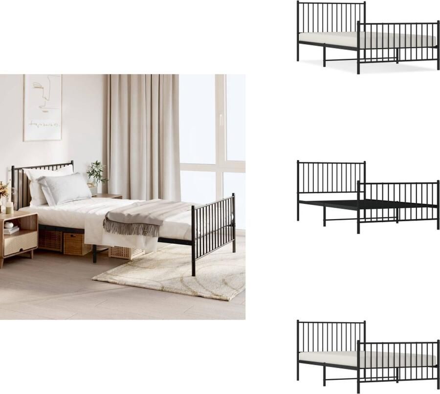 VidaXL Bedframe Bedframes Eenpersoonsbed Bed Bedframe met hoofd- en voeteneinde metaal zwart 107x203 cm - Foto 4