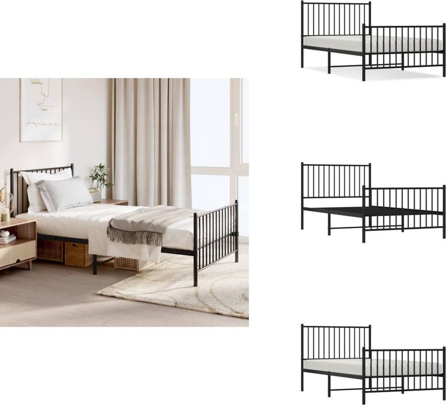 VidaXL Bedframe Bedframes Eenpersoonsbed Bed Bedframe met hoofd- en voeteneinde metaal zwart 100x190 cm