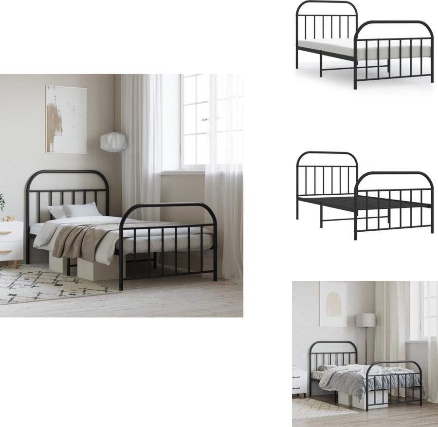 VidaXL Bedframe Bedframes Eenpersoonsbed Bed Bedframe met hoofd- en voeteneinde metaal zwart 107x203 cm