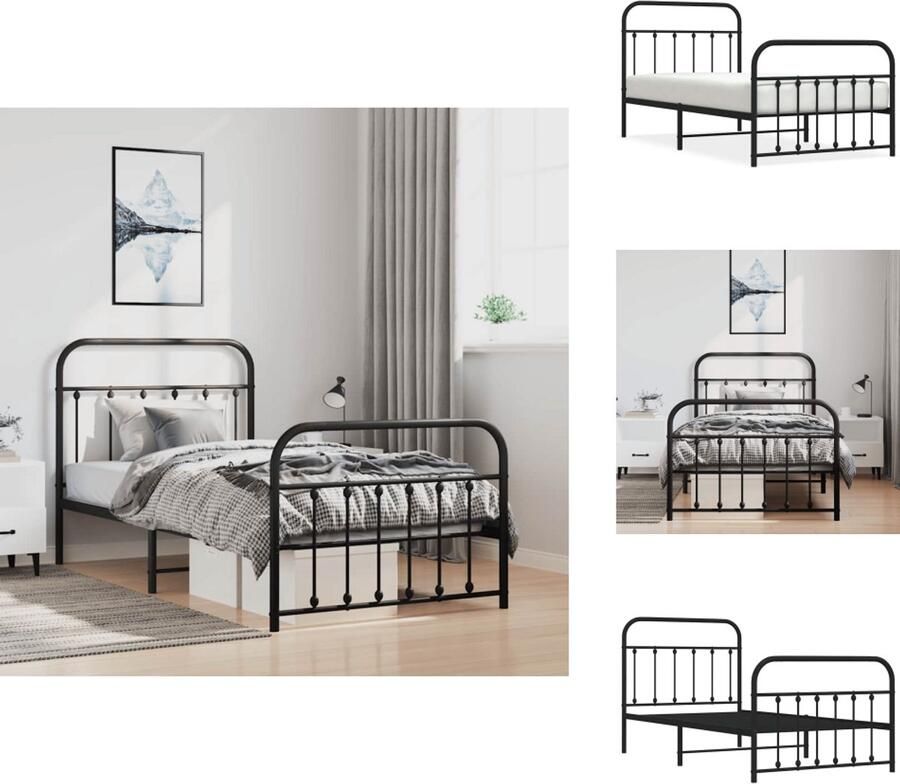 VidaXL Bedframe Bedframes Eenpersoonsbed Bed Bedframe met hoofd- en voeteneinde metaal zwart 100x190 cm