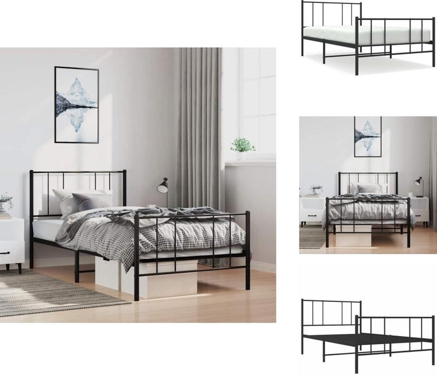 VidaXL Bedframe Bedframes Eenpersoonsbed Bed Bedframe met hoofd- en voeteneinde metaal zwart 100x190 cm - Foto 4