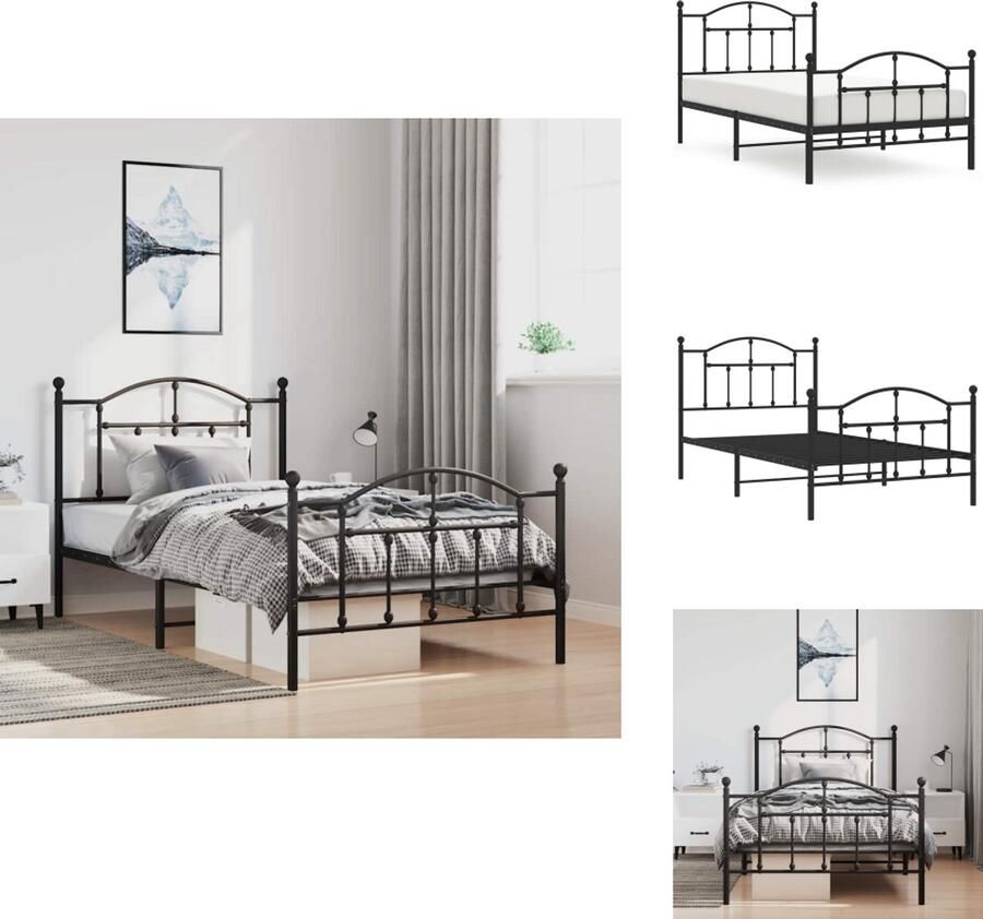 VidaXL Bedframe Bedframes Eenpersoonsbed Bed Bedframe met hoofd- en voeteneinde metaal zwart 100x190 cm - Foto 3