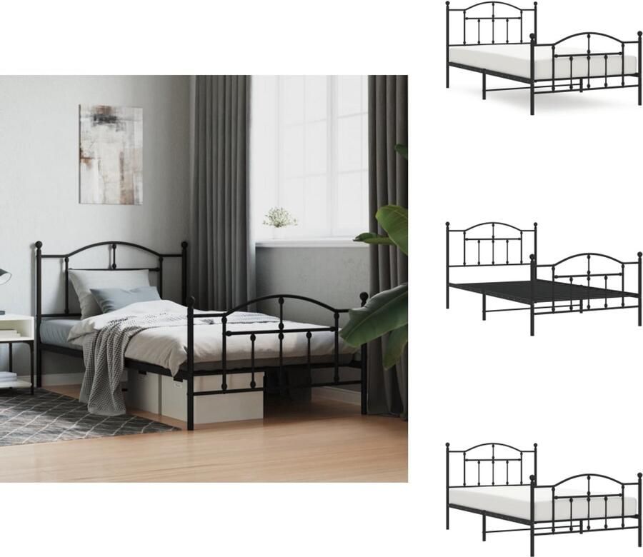 VidaXL Bedframe Bedframes Eenpersoonsbed Bed Bedframe met hoofd- en voeteneinde metaal zwart 107x203 cm - Foto 5