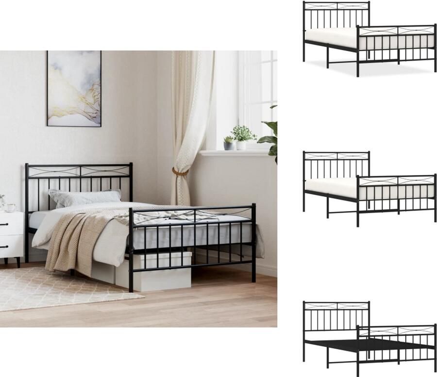 VidaXL Bedframe Bedframes Eenpersoonsbed Bed Bedframe met hoofd- en voeteneinde metaal zwart 107x203 cm