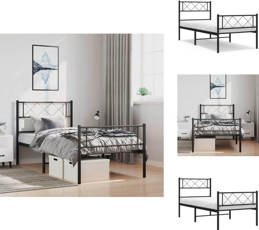 VidaXL Bedframe Bedframes Eenpersoonsbed Bed Bedframe met hoofd- en voeteneinde metaal zwart 100x200 cm