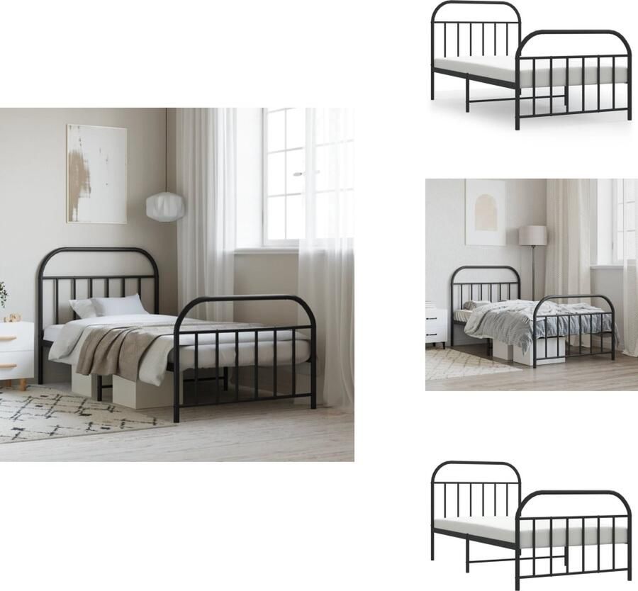 VidaXL Bedframe Bedframes Eenpersoonsbed Bed Bedframe met hoofd- en voeteneinde metaal zwart 100x190 cm