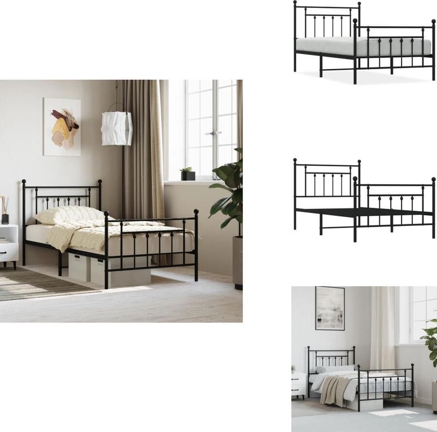 VidaXL Bedframe Bedframes Eenpersoonsbed Bed Bedframe met hoofd- en voeteneinde metaal zwart 100x190 cm - Foto 2