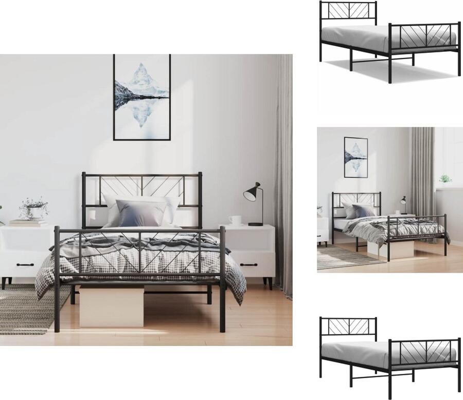 VidaXL Bedframe Bedframes Eenpersoonsbed Bed Bedframe met hoofd- en voeteneinde metaal zwart 100x190 cm