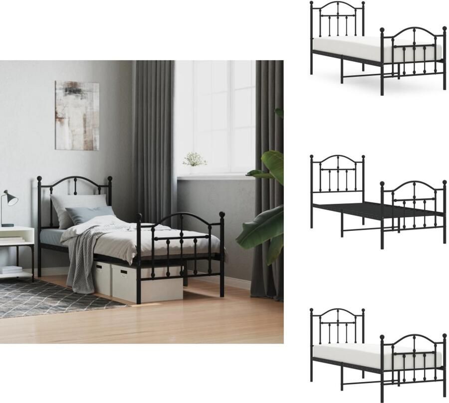 VidaXL Bedframe Bedframes Eenpersoonsbed Bed Bedframe met hoofd- en voeteneinde metaal zwart 75x190 cm