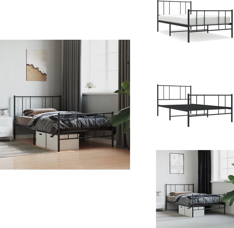 VidaXL Bedframe Classic Metalen constructie Metalen latten en poten Extra opbergruimte Functioneel hoofd- en voeteneinde Zwart 207x85x100cm Bed