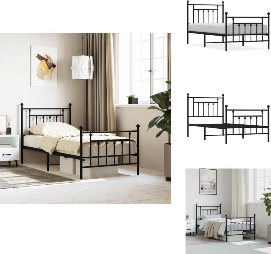 VidaXL Bedframe Classic Metalen constructie Metalen latten en poten Extra opbergruimte Functioneel hoofd- en voeteneinde Zwart 207x85x100cm Bed - Foto 2