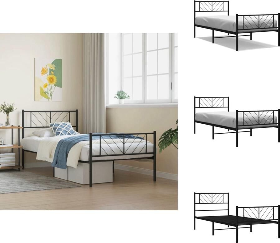 VidaXL Bedframe Classic Metalen constructie Metalen latten en poten Extra opbergruimte Functioneel hoofd- en voeteneinde Zwart 207x85x100cm Bed - Foto 5