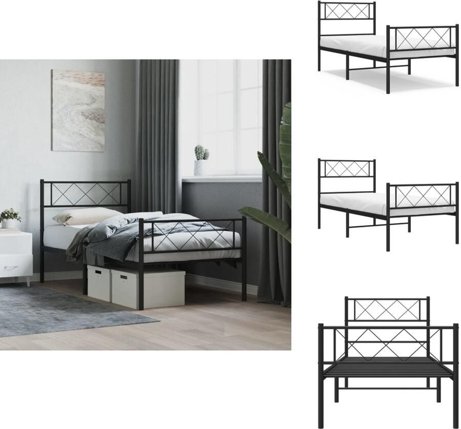VidaXL Bedframe Classic Metalen constructie Metalen latten en poten Extra opbergruimte Functioneel hoofd- en voeteneinde Zwart 207x85x100cm Bed - Foto 3