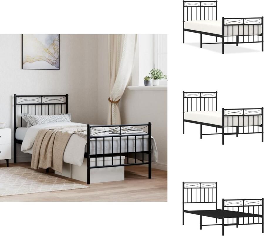 VidaXL Bedframe Classic Metalen constructie Metalen latten en poten Extra opbergruimte Functioneel hoofd- en voeteneinde Zwart 207x85x100cm Bed - Foto 4